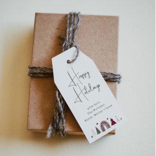 Boho Rainbow and Hearts Happy Holidays Family Gift Tags
