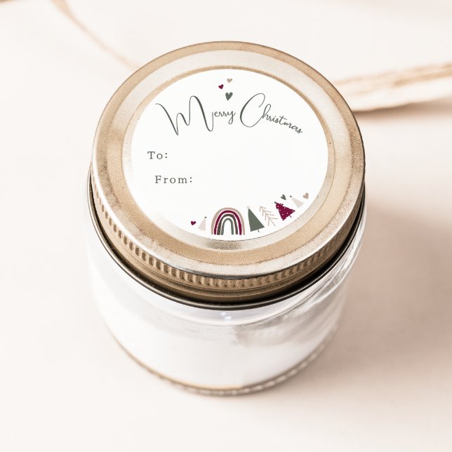 Boho Rainbow and Hearts Merry Christmas To From Classic Round Sticker (Creator Uploaded)