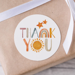 Boho Rainbow and Sunshine Colourful Thank You  Classic Round Sticker