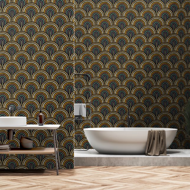Boho Rainbow Arch Wallpaper – Earthy Retro Colours (Bathroom)