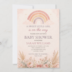 Boho Rainbow Baby Girl Shower Invitation