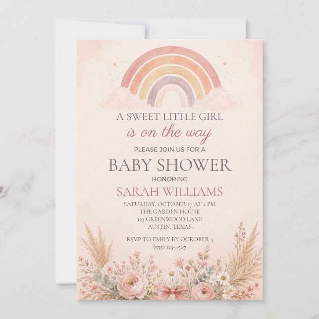 Boho Rainbow Baby Girl Shower Invitation (Front)