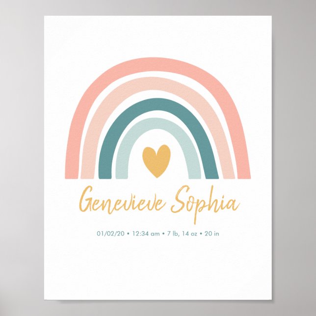 Boho Rainbow Baby Personalised Birth Stats Poster (Front)