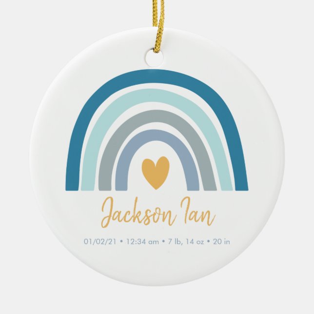 Boho Rainbow Baby Personalized Birth Stats Ceramic Tree Decoration (Front)