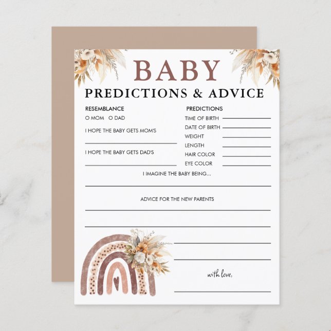 Boho Rainbow | Baby Predictions & Advice Game (Front/Back)