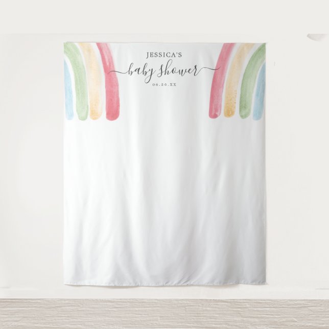 Boho Rainbow Baby Shower Backdrop Photo Booth Tapestry (Front)