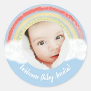 Boho Rainbow Baby Shower Blue Boy Classic Round Sticker