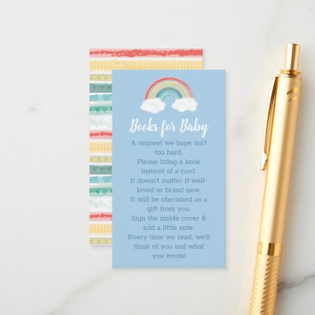 Boho Rainbow Baby Shower Blue Boy Enclosure Card (Front/Back In Situ)