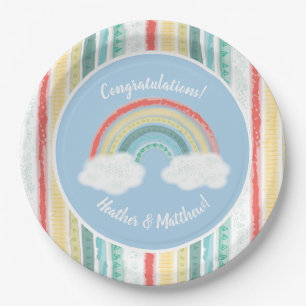 Boho Rainbow Baby Shower Blue Boy Paper Plate