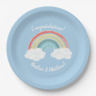 Boho Rainbow Baby Shower Blue Boy Paper Plate