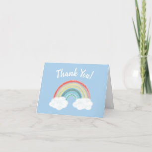 Boho Rainbow Baby Shower Blue Boy Thank You Card