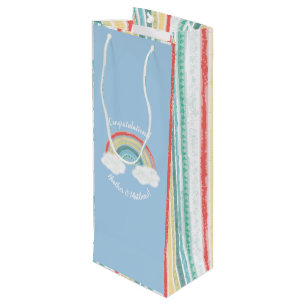 Boho Rainbow Baby Shower Blue Boy Wine Gift Bag