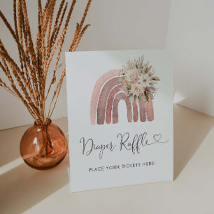 Boho Rainbow Baby Shower Diaper Raffle Pedestal Sign