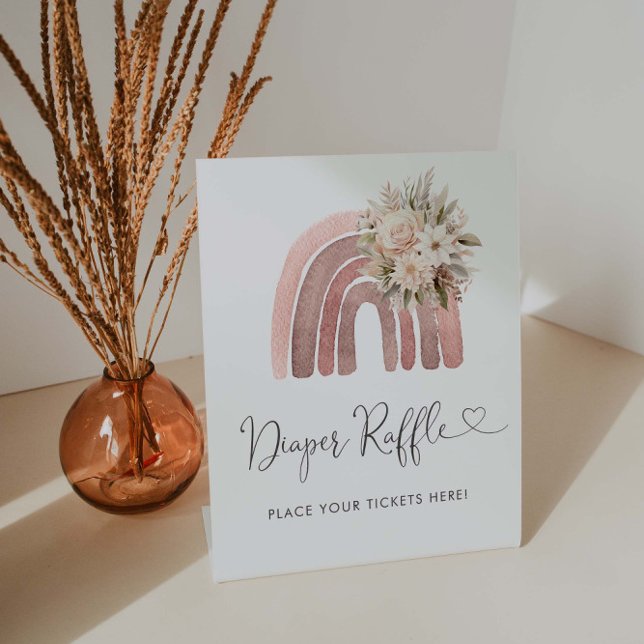 Boho Rainbow Baby Shower  Diaper Raffle  Pedestal Sign (Creator Uploaded)