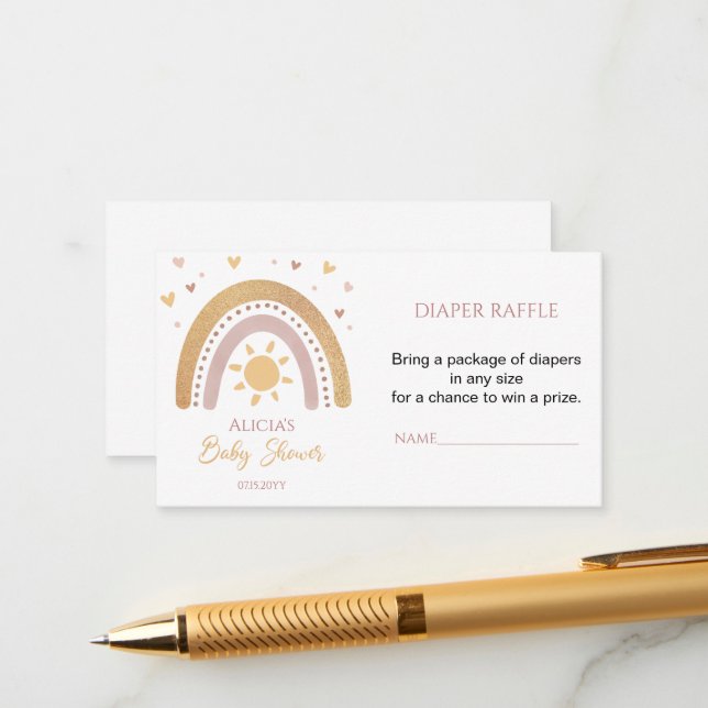 Boho Rainbow Baby Shower Diaper Raffle Tickets  Enclosure Card (Front/Back In Situ)