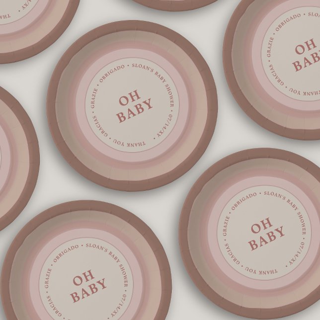 Boho Rainbow Baby Shower Earthy Blush Girl  Paper Plate (Creator Uploaded)