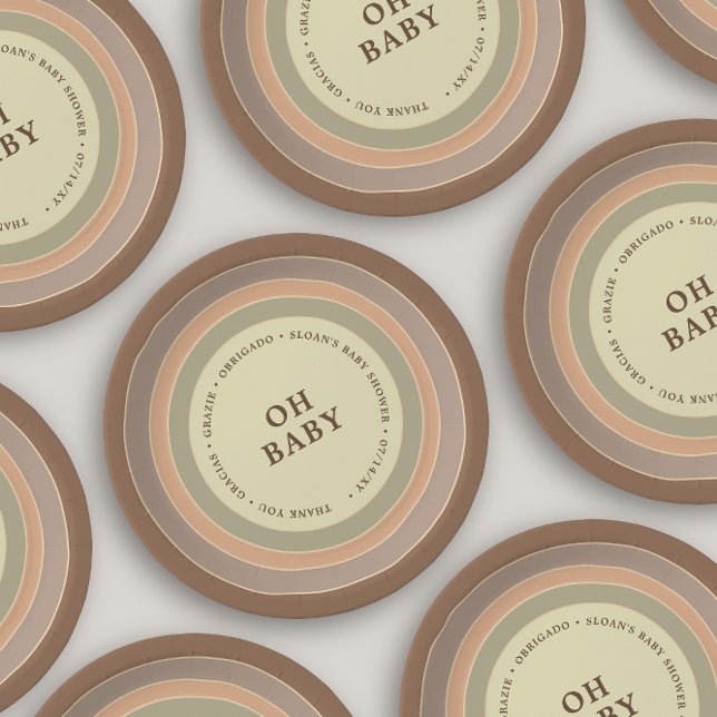 Boho Rainbow Baby Shower Earthy Gender Neutral Paper Plate (Creator Uploaded)