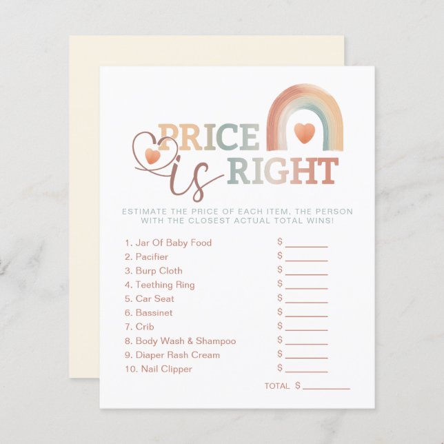 Boho Rainbow Baby Shower Game Sheet – Watercolor E (Front/Back)