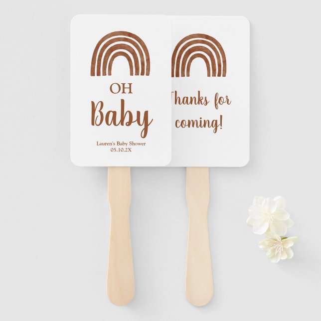 Boho Rainbow baby shower Hand Fan (Front and Back)