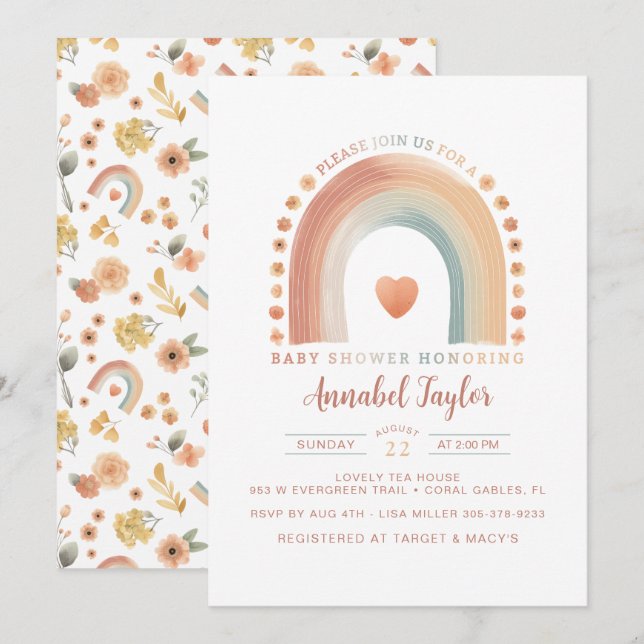 Boho Rainbow Baby Shower Invitation – Earthy Water (Front/Back)