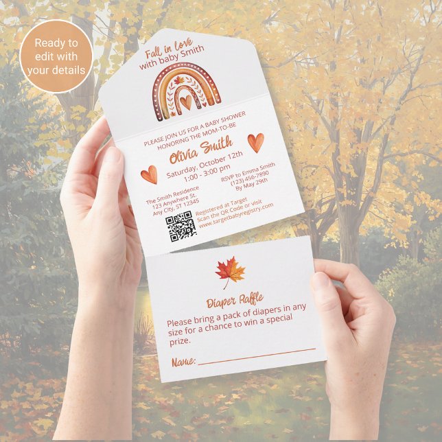 Boho Rainbow Baby Shower Invitation Fall in Love (Creator Uploaded)