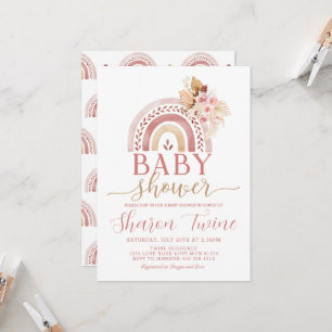 Boho Rainbow Baby Shower Invitation Pampas Grass