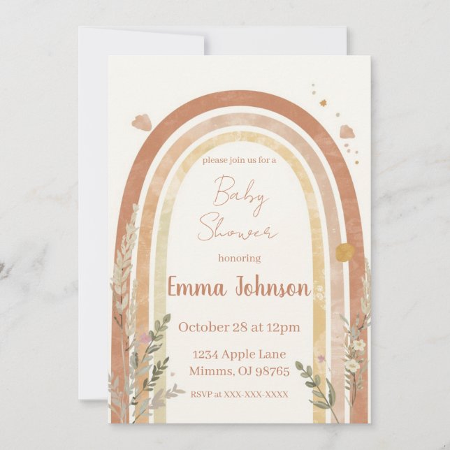 Boho Rainbow Baby Shower Invitation – Watercolor (Front)