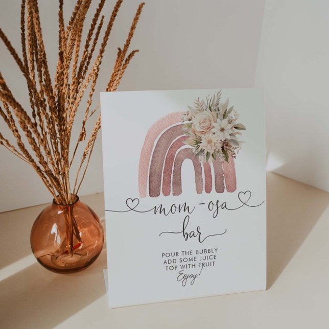 Boho Rainbow Baby Shower Mum-osa Bar Pedestal Sign (Creator Uploaded)