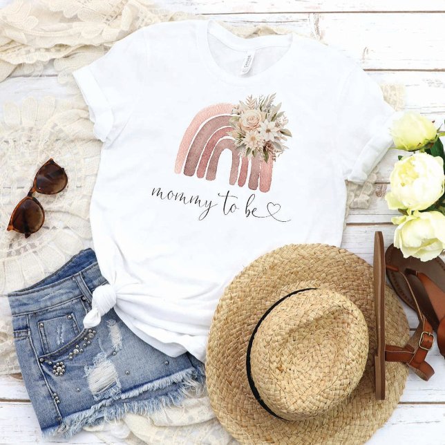 Boho Rainbow Baby Shower  Mummy To Be  T-Shirt (Creator Uploaded)
