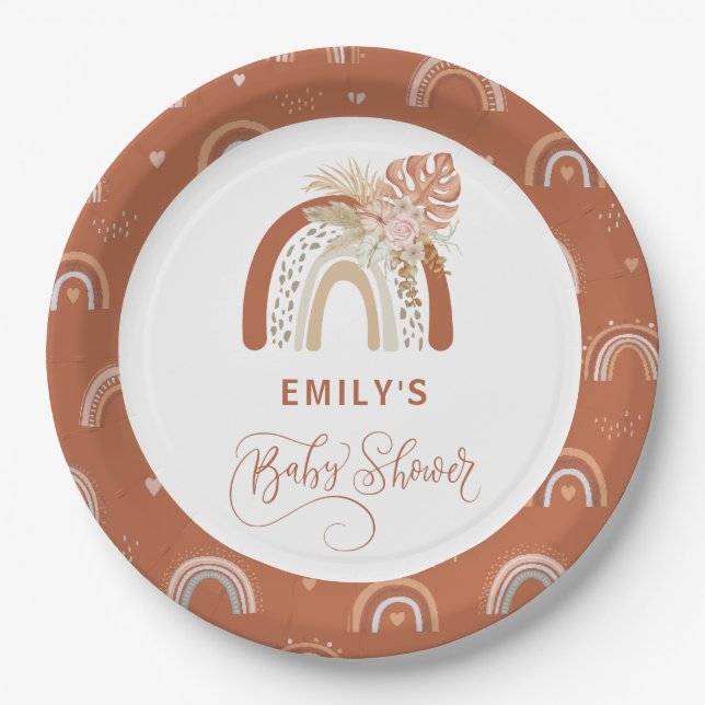 Boho Rainbow Baby Shower Paper Plate (Front)
