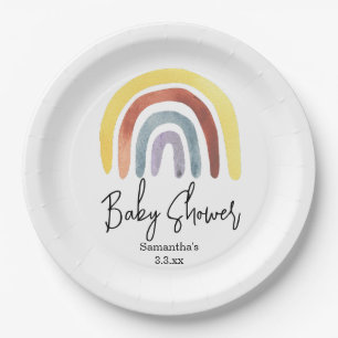 Boho rainbow baby shower paper plate