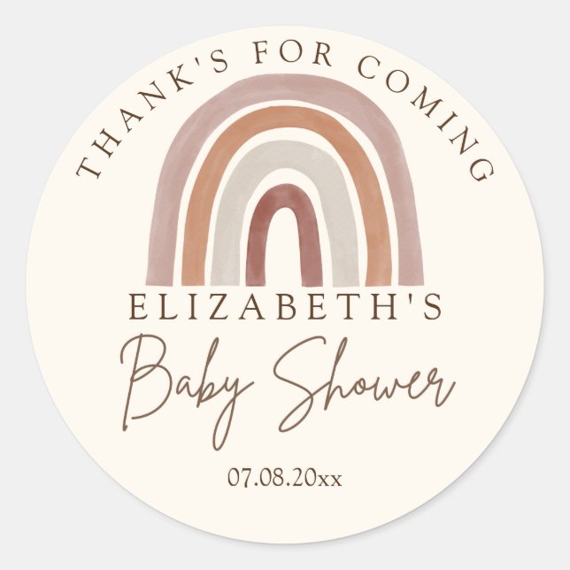Boho Rainbow Baby Shower – Perfectly Neutral Classic Round Sticker (Front)