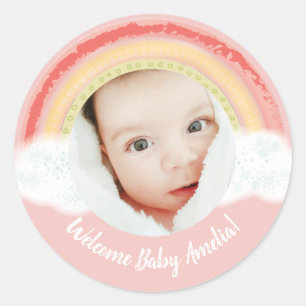 Boho Rainbow Baby Shower Pink Classic Round Sticker