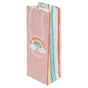 Boho Rainbow Baby Shower Pink Wine Gift Bag