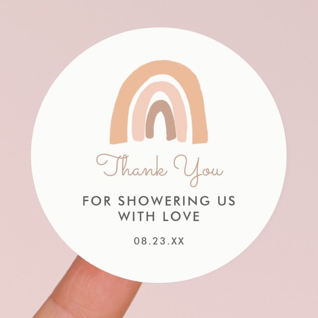 Boho Rainbow Baby Shower Thank You Favour Classic Round Sticker (Creator Uploaded)