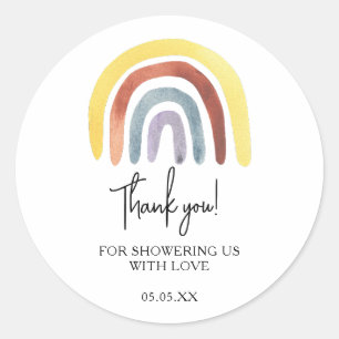 Boho rainbow baby shower thank you favour classic  round sticker