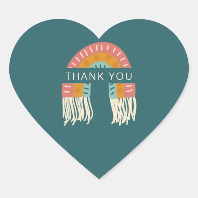 Boho Rainbow Baby Shower Thank You Favour Heart Sticker (Front)