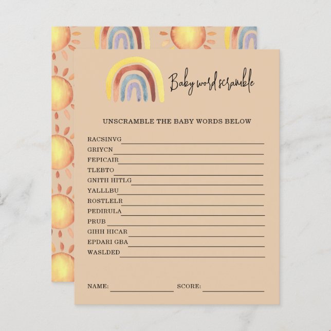 Boho Rainbow Baby Word Scramble | Baby Shower Game (Front/Back)