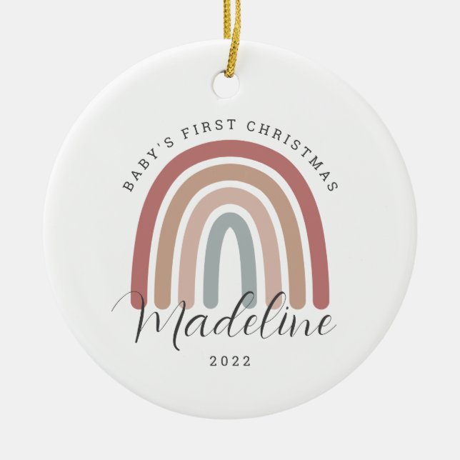 Boho Rainbow Baby's First Christmas Ornament (Front)