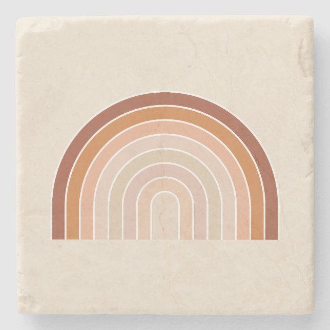 Boho Rainbow Beige Terracotta Stone Coaster (Front)