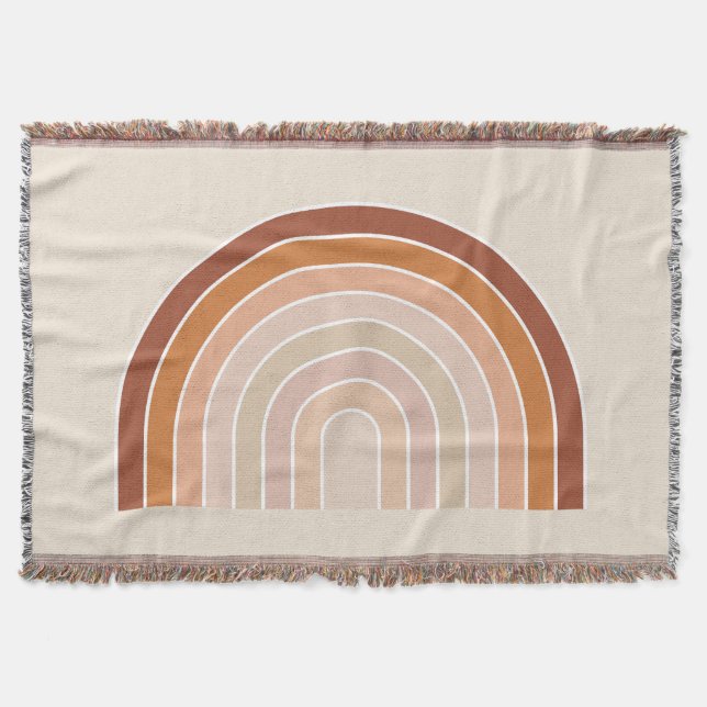 Boho Rainbow Beige Terracotta Throw Blanket (Front)