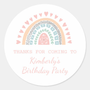 Boho Rainbow Birthday Favour Classic Round Sticker