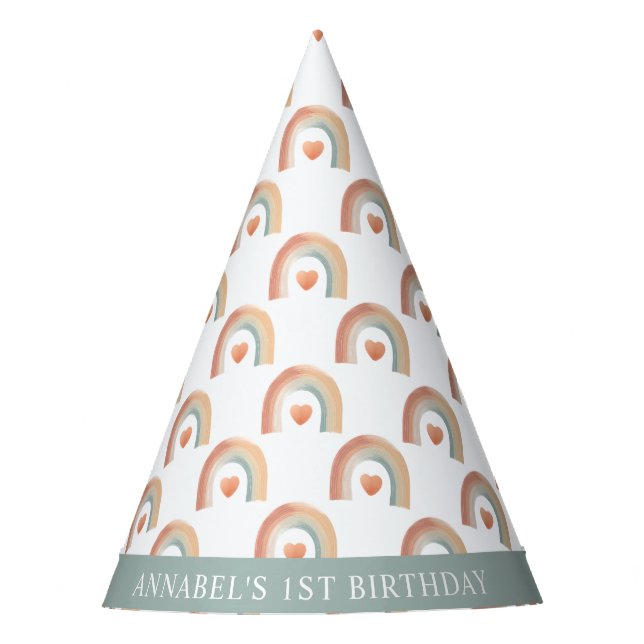 Boho Rainbow Birthday Party Hat – Watercolor Earth (Front)
