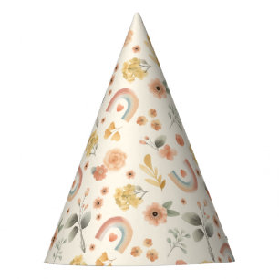 Boho Rainbow Birthday Party Hats – Earthy Watercol