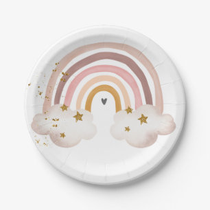 Boho Rainbow Birthday Pastel Modern Baby Shower Paper Plate