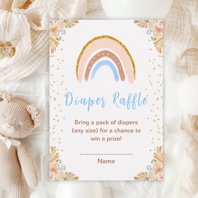 Boho Rainbow Blue Baby Shower Diaper Raffle Enclosure Card (Creator Uploaded)