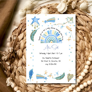 Boho rainbow blue Baby shower Invitation