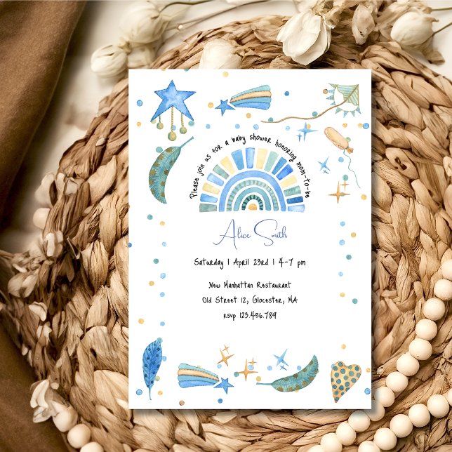 Boho rainbow blue Baby shower Invitation (Creator Uploaded)