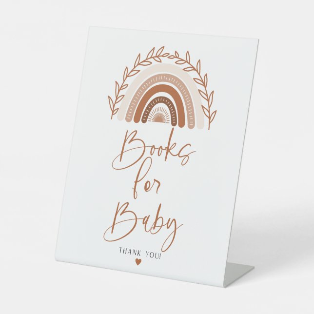 Boho Rainbow Books for Baby Sign, Earthy Tones Pedestal Sign (Front)