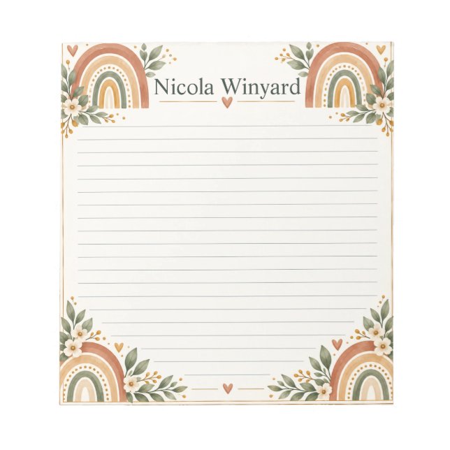 Boho Rainbow Botanical Notepad Cover (Front)